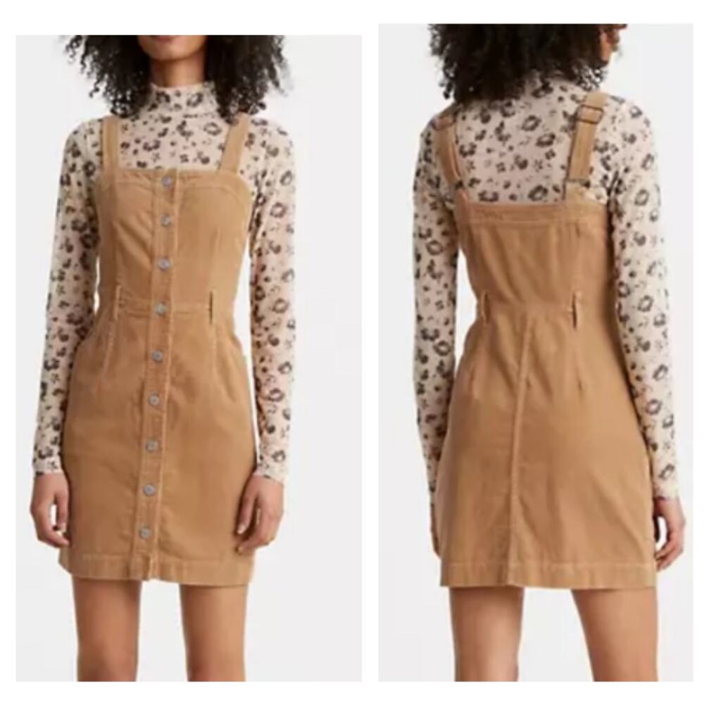 NWT Levi's Fiorella Golden Tan Corduroy Button Down Jumper Dress, Medium